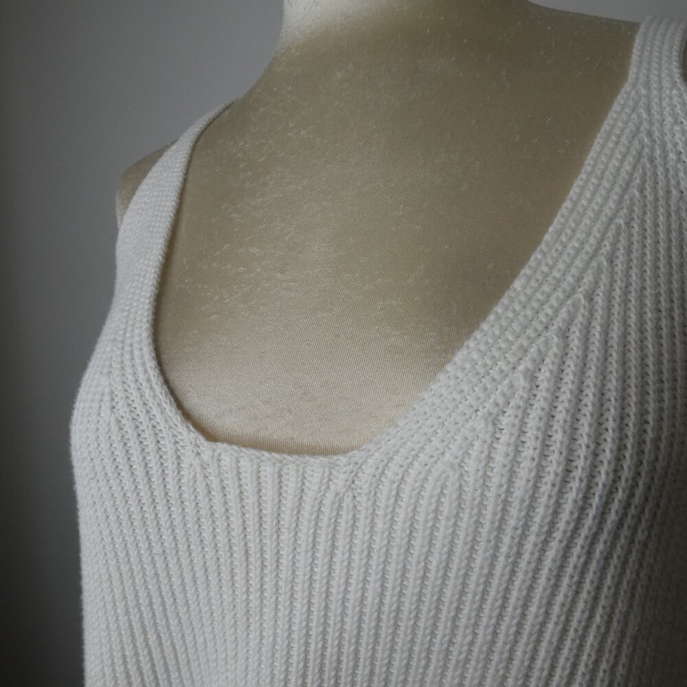 Helmut Lang Women's L Rib Knit Sweater Tank Top White 100% Cotton Double VNeck - Picture 3 of 10